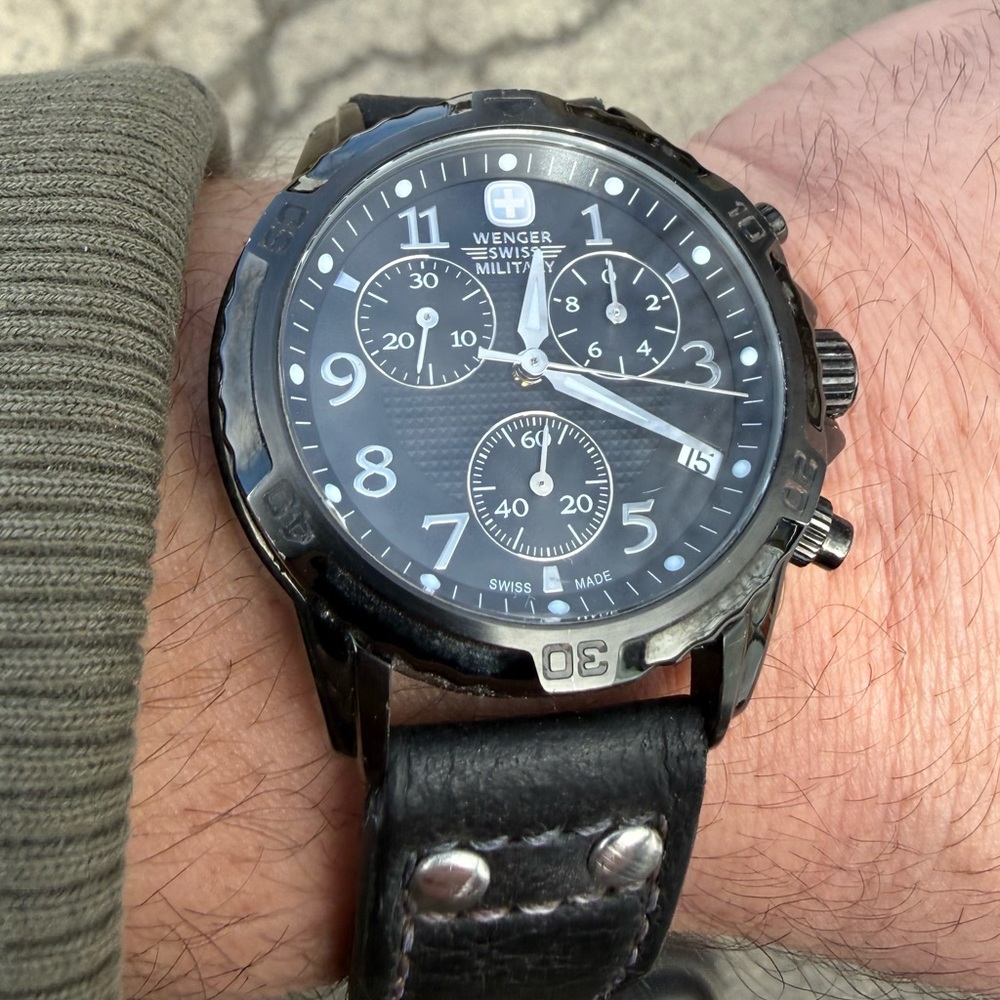 Wenger Swiss Army Black Men's Chronograph Watch with Leather Strap